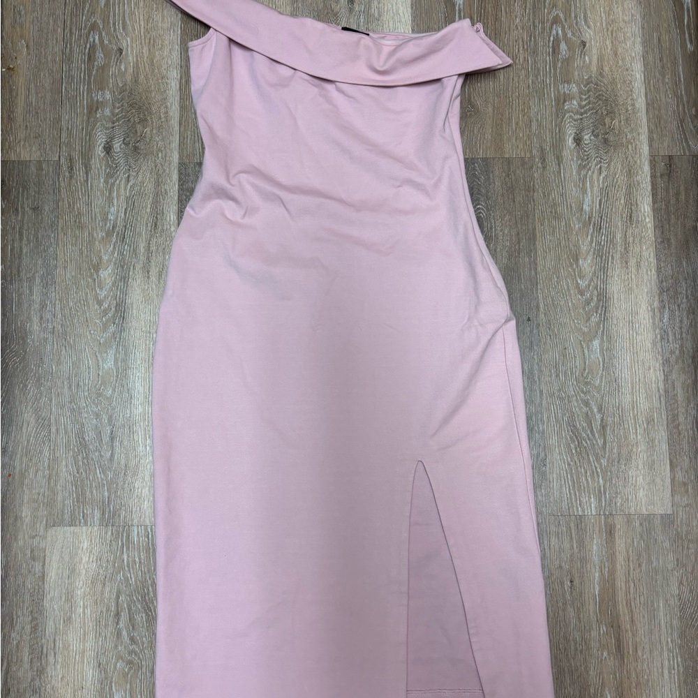 NBD Off-Shoulder One-Strap Light Pink Bodycon Dress